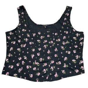 Dolls Kill Delia’s Rose Print Cropped Tank Top 2X Black Pink Coquette Floral